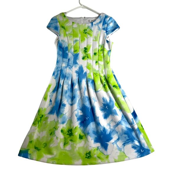 Sandra Darren Sheath Dress Size 6 Floral Pleated Stretch Cap Sleeve ALine Resort - Picture 1 of 15